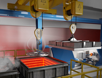 извлечение металлоизделия из печи для поверхностной закалки